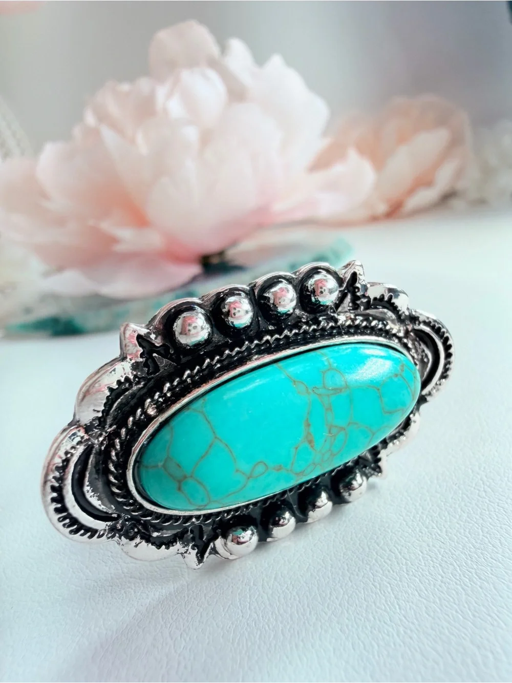 Turquoise Oval Statement Ring - Women's Silver-Tone Fashion Jewelry